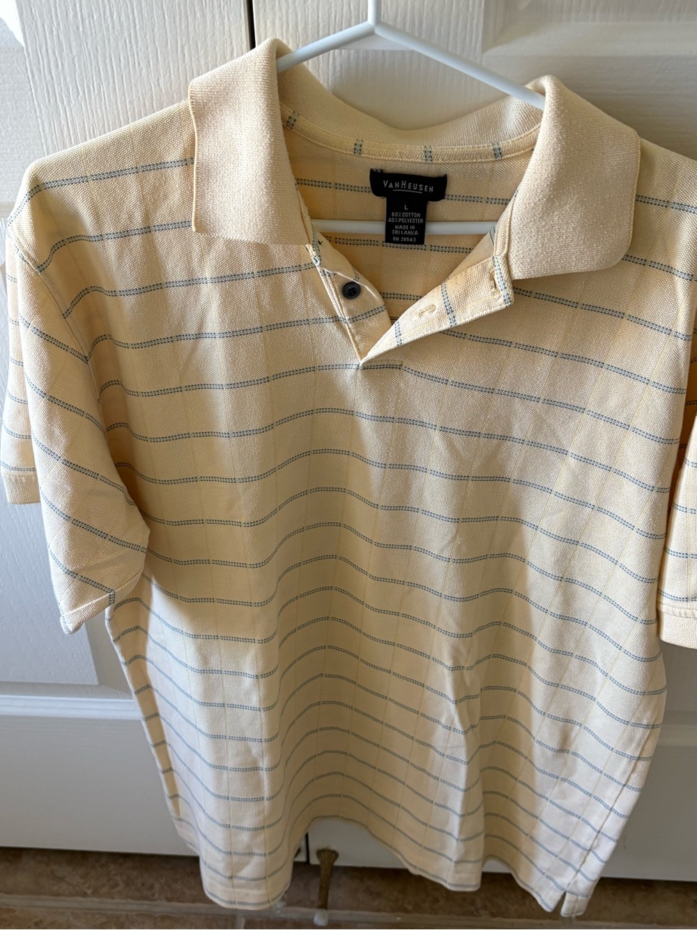 Van Heusen Men's pale yellow Polo with Thin Blue Stripes